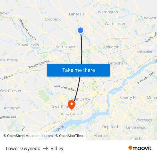 Lower Gwynedd to Ridley map