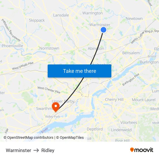 Warminster to Ridley map