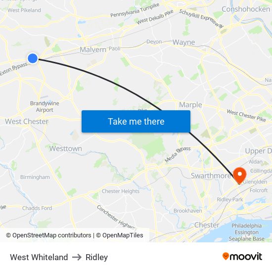 West Whiteland to Ridley map