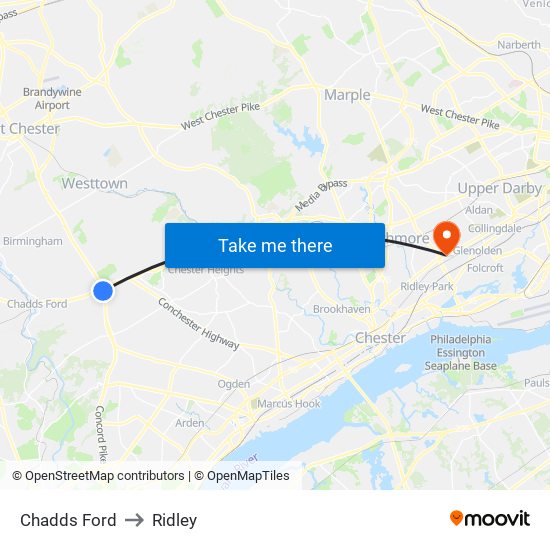Chadds Ford to Ridley map