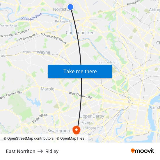 East Norriton to Ridley map