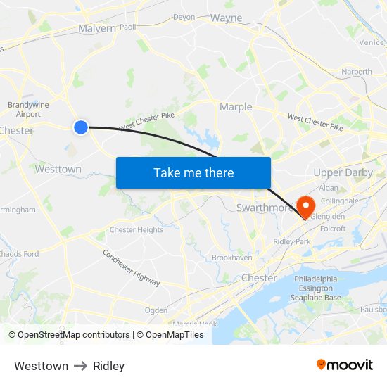 Westtown to Ridley map