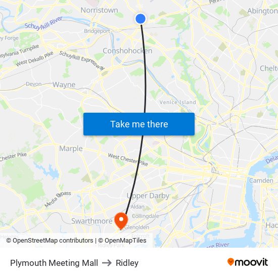 Plymouth Meeting Mall to Ridley map