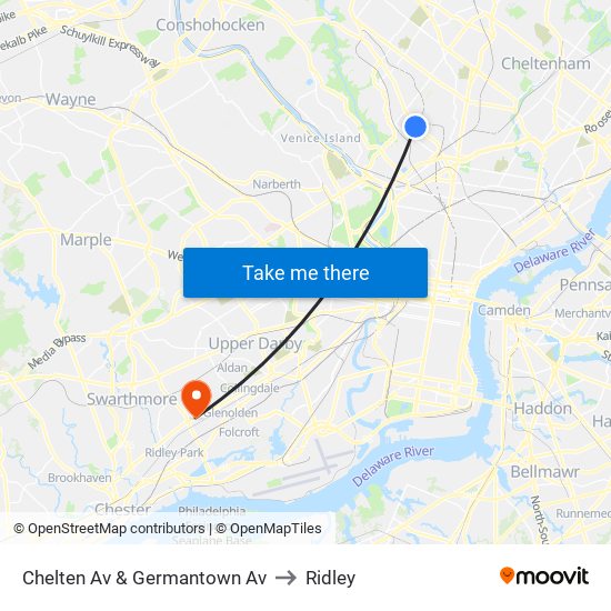 Chelten Av & Germantown Av to Ridley map