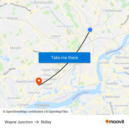 Wayne Junction to Ridley map