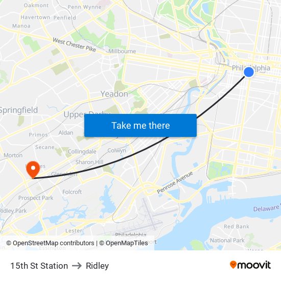 15th St Station to Ridley map