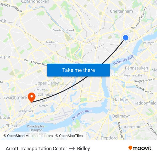 Arrott Transportation Center to Ridley map