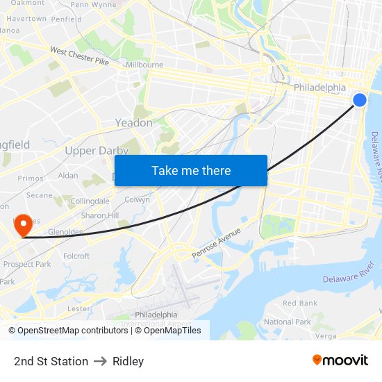 2nd St Station to Ridley map