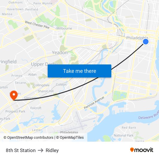 8th St Station to Ridley map