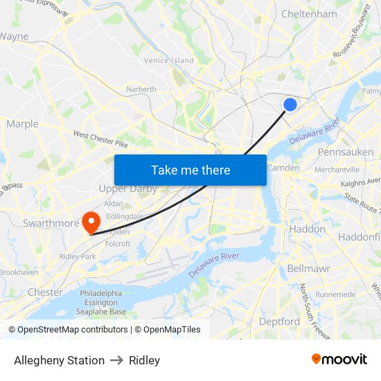 Allegheny Station to Ridley map