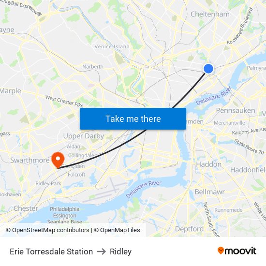 Erie Torresdale Station to Ridley map