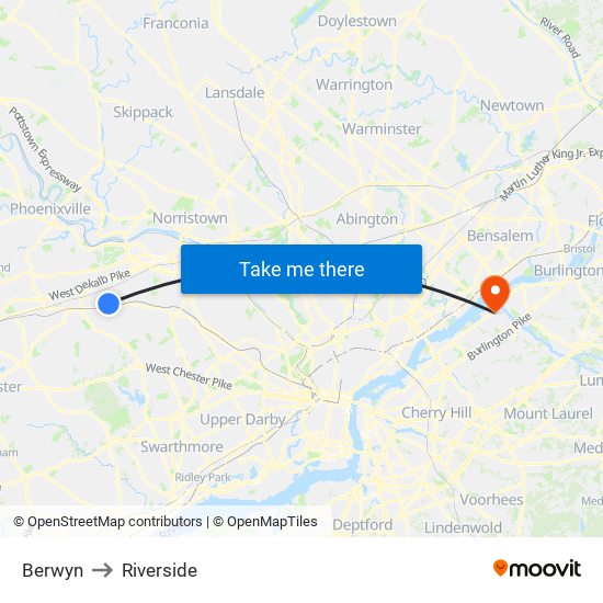 Berwyn to Riverside map