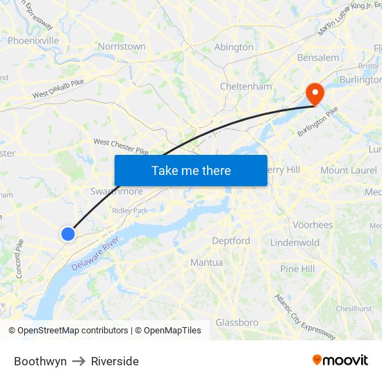 Boothwyn to Riverside map
