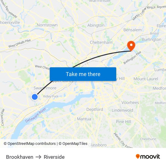 Brookhaven to Riverside map