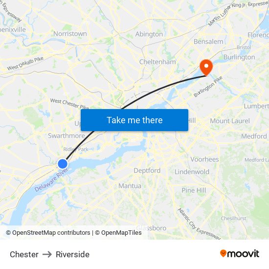 Chester to Riverside map