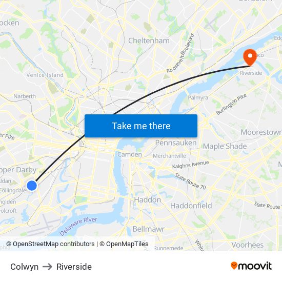 Colwyn to Riverside map