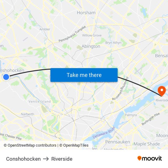 Conshohocken to Riverside map