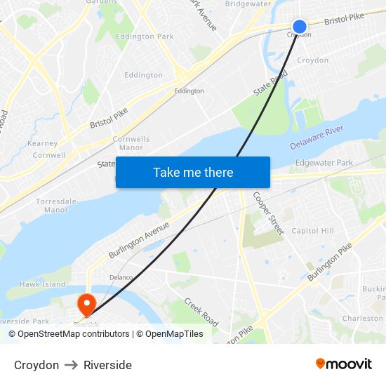 Croydon to Riverside map