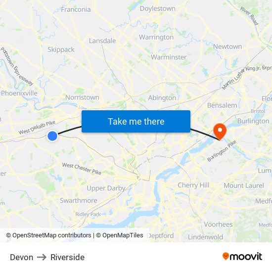 Devon to Riverside map