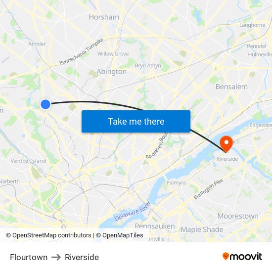 Flourtown to Riverside map
