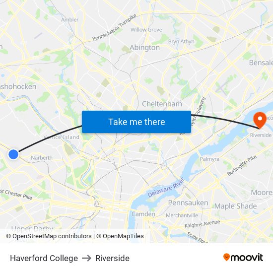 Haverford College to Riverside map