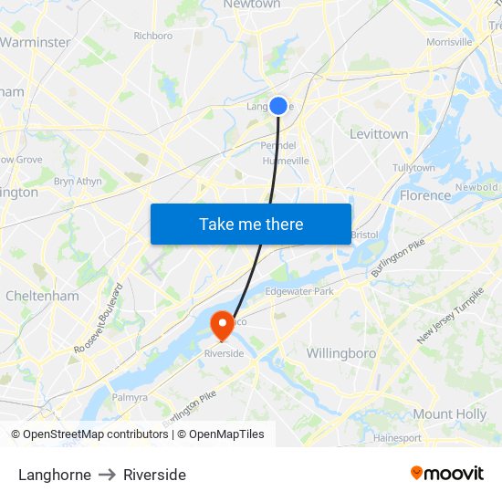 Langhorne to Riverside map