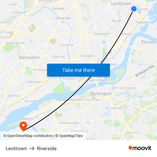 Levittown to Riverside map