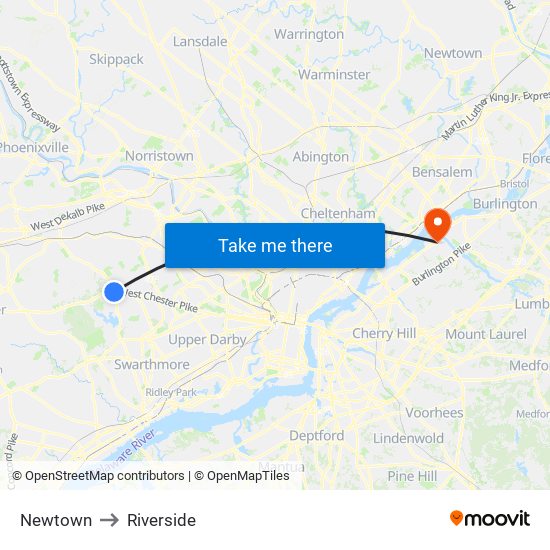 Newtown to Riverside map