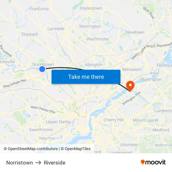 Norristown to Riverside map