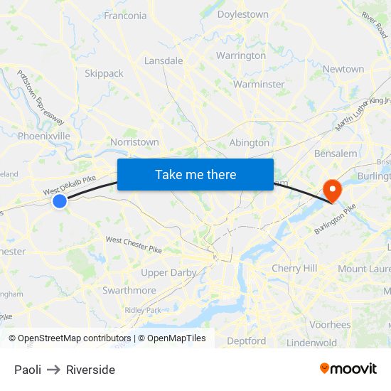 Paoli to Riverside map