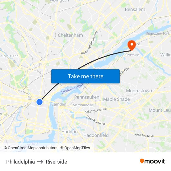 Philadelphia to Riverside map