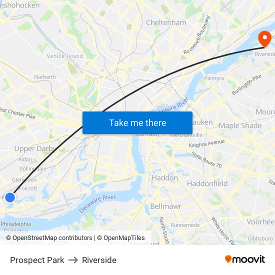 Prospect Park to Riverside map