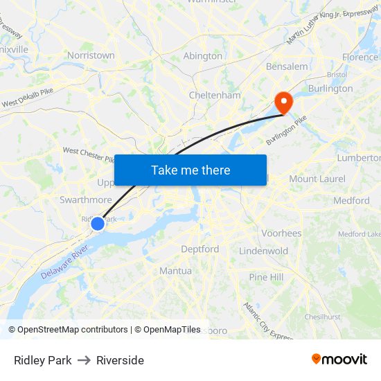 Ridley Park to Riverside map