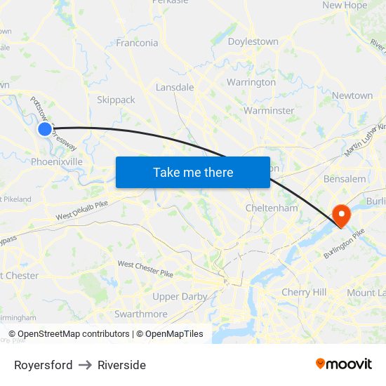 Royersford to Riverside map