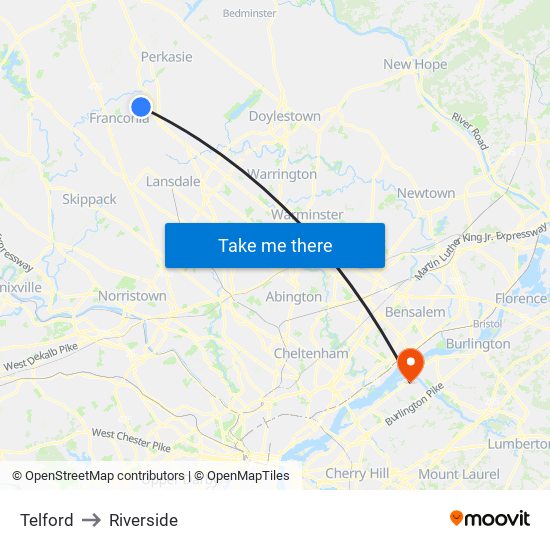 Telford to Riverside map