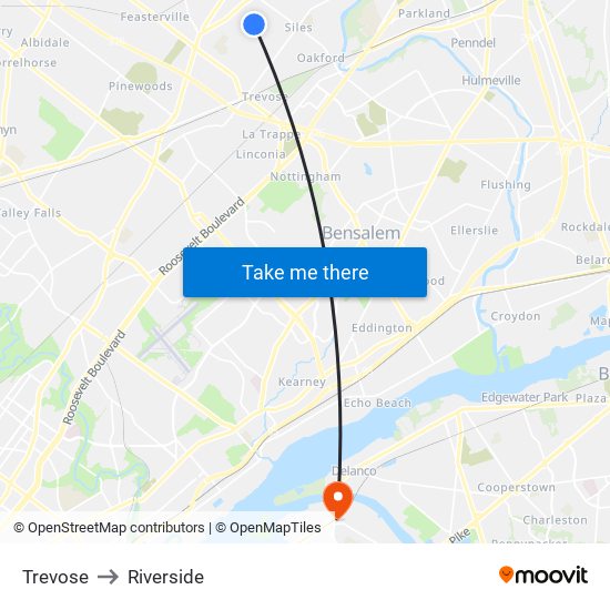 Trevose to Riverside map