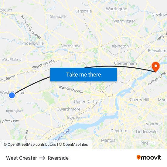 West Chester to Riverside map