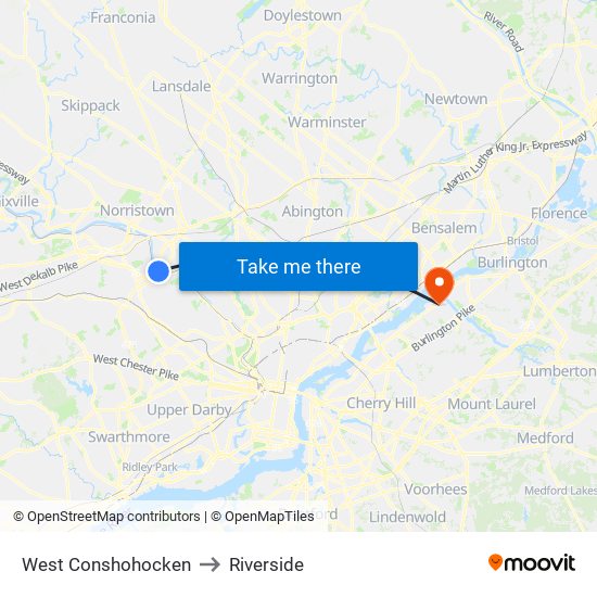 West Conshohocken to Riverside map