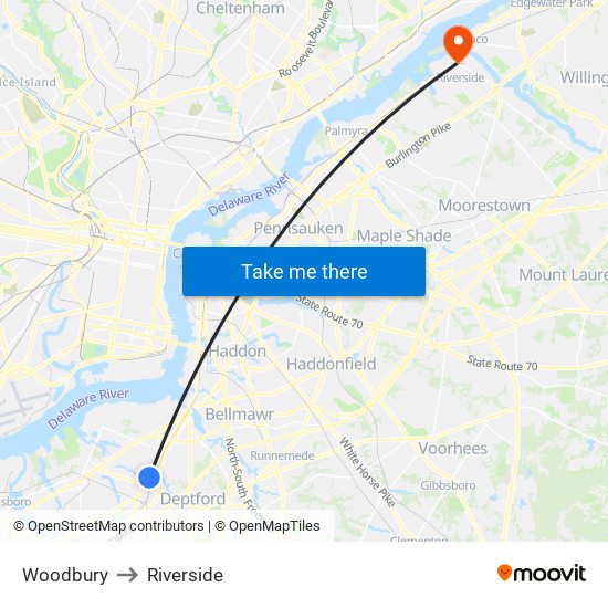 Woodbury to Riverside map