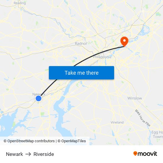 Newark to Riverside map