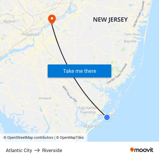 Atlantic City to Riverside map