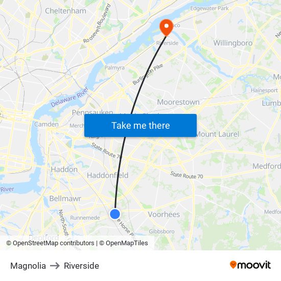 Magnolia to Riverside map