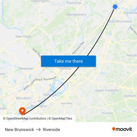 New Brunswick to Riverside map