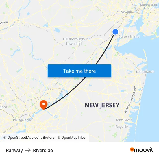 Rahway to Riverside map