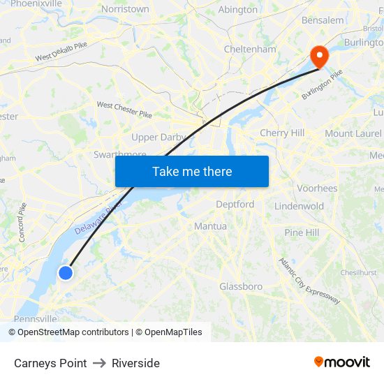 Carneys Point to Riverside map