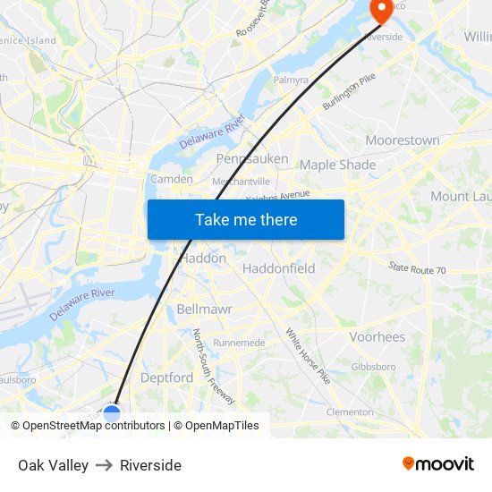 Oak Valley to Riverside map