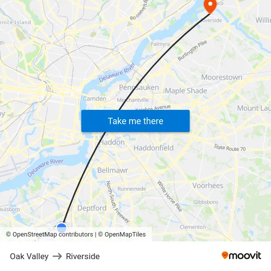 Oak Valley to Riverside map