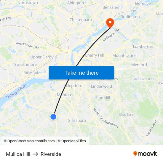 Mullica Hill to Riverside map