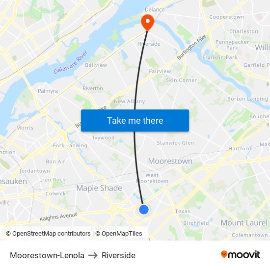 Moorestown-Lenola to Riverside map