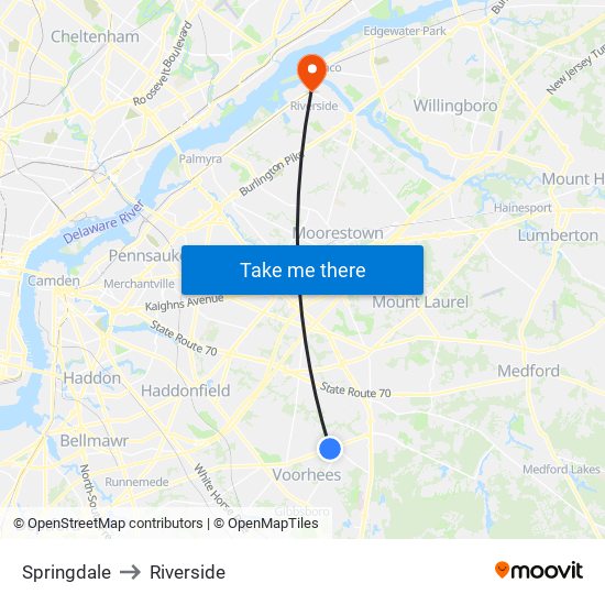 Springdale to Riverside map